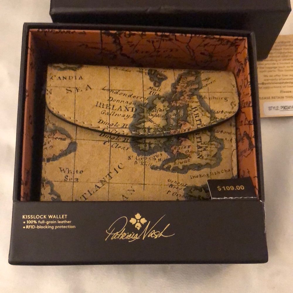 Patricia Nash Reiti Leather Bifold Wallet Color European Map Print NWT & Box